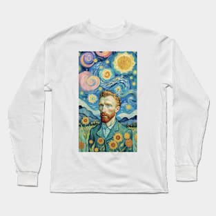 Starry Sunflowers: A Van Gogh Tribute Portrait Long Sleeve T-Shirt